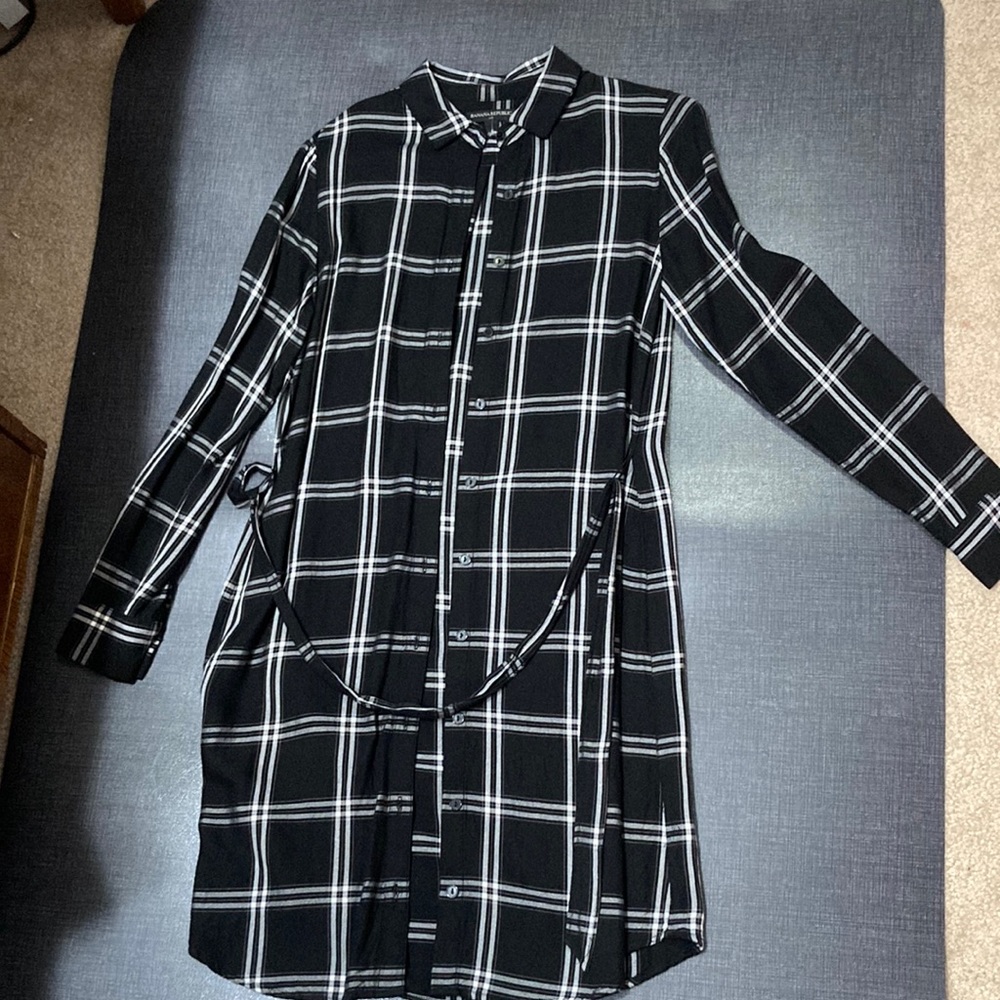 Banana Republic black and white plaid tunic dress